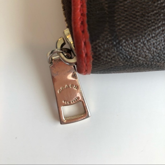 Brown & Orange Coach Leather Accordion Zip Wallet - Picture 4 of 12